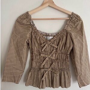 REFORMATION Lauryn Top in Brown Gingham Check Size 6 NWT